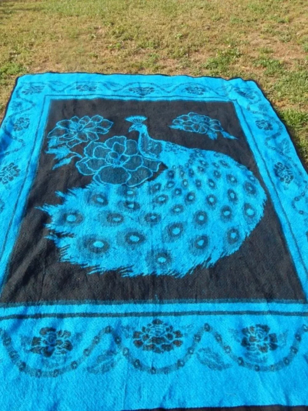 Vintage Peacock Boho Shabby Chic Blanket Reversible 100X74 ******